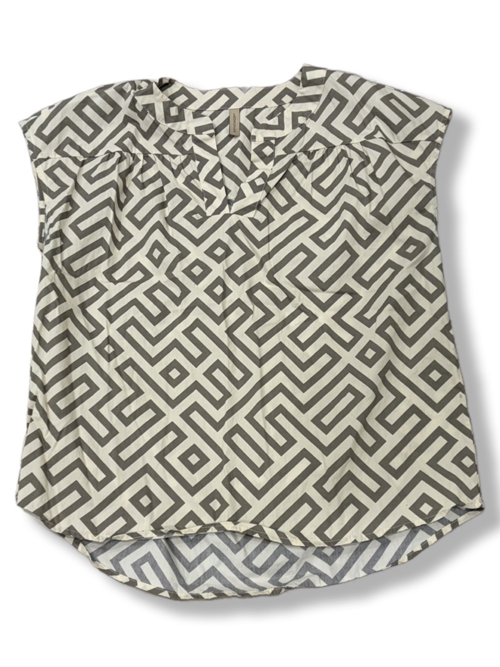 Cap Sleeve Geometric Print Blouse - Gray & White